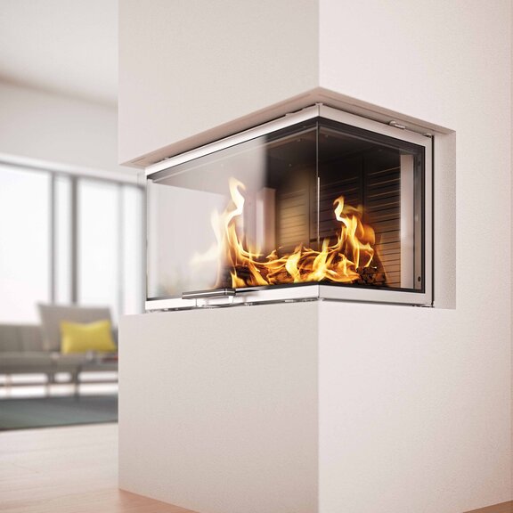 Holz-Kamineinsatz VISIO 3 mit elegantem Rahmen aus Edelstahl